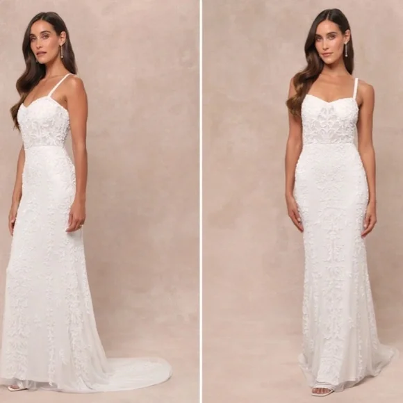 LULUS Bridal Wedding Elegant Sophisticated STUNNING Beaded Mermaid Gown